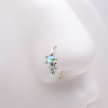 Detail View 1 of Cascading Shooting Star Iridescent Sparkle Bendable Hoop Ring-Aqua/Aurora Borealis